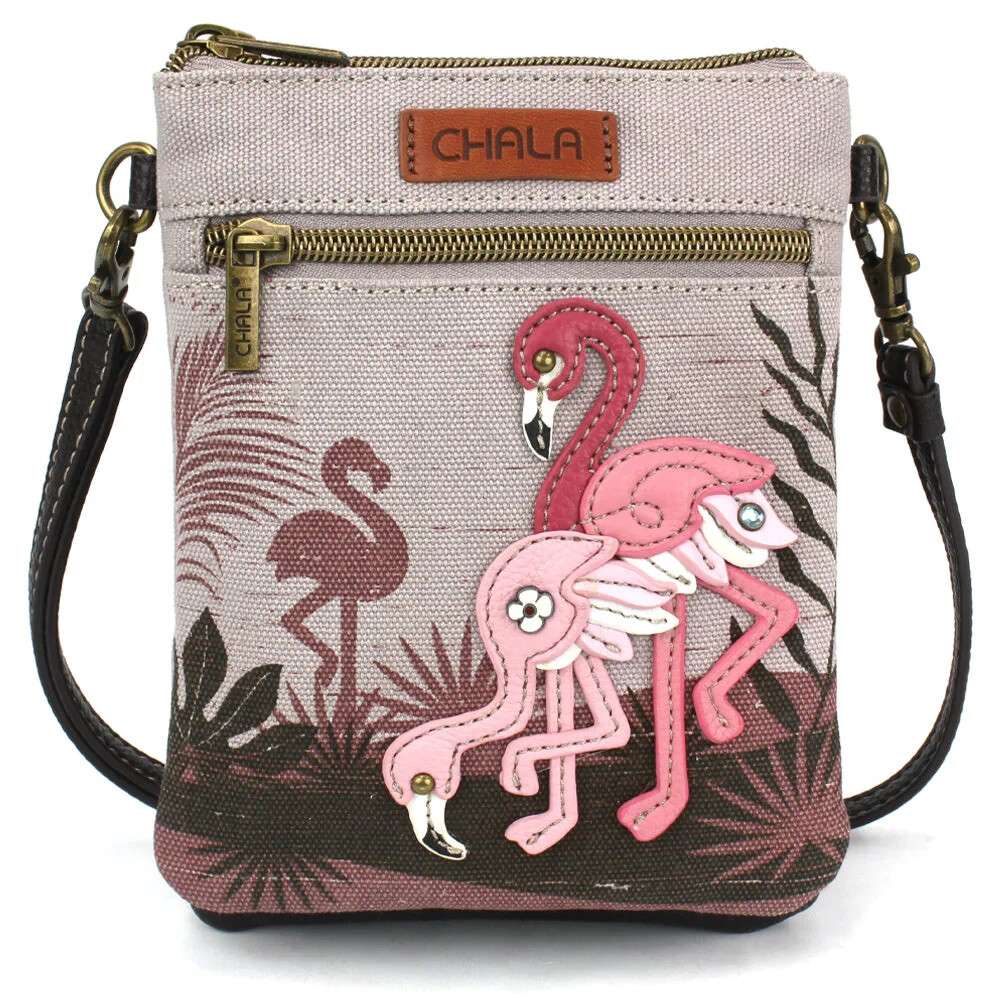Chala FLAMINGO GROUP Canvas Double Pocket Crossbody RFID Protected 2 Straps NWT