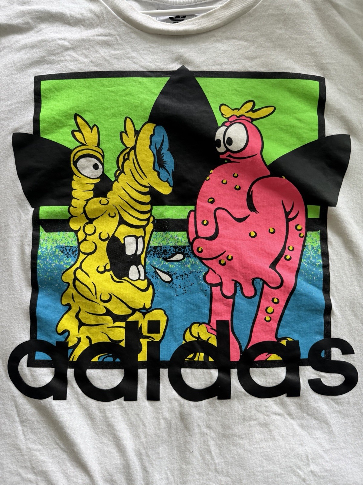 adidas Jeremy Scott Men’s 2XL Cotton Jersey Graphic Logo T-Shirt White/Green