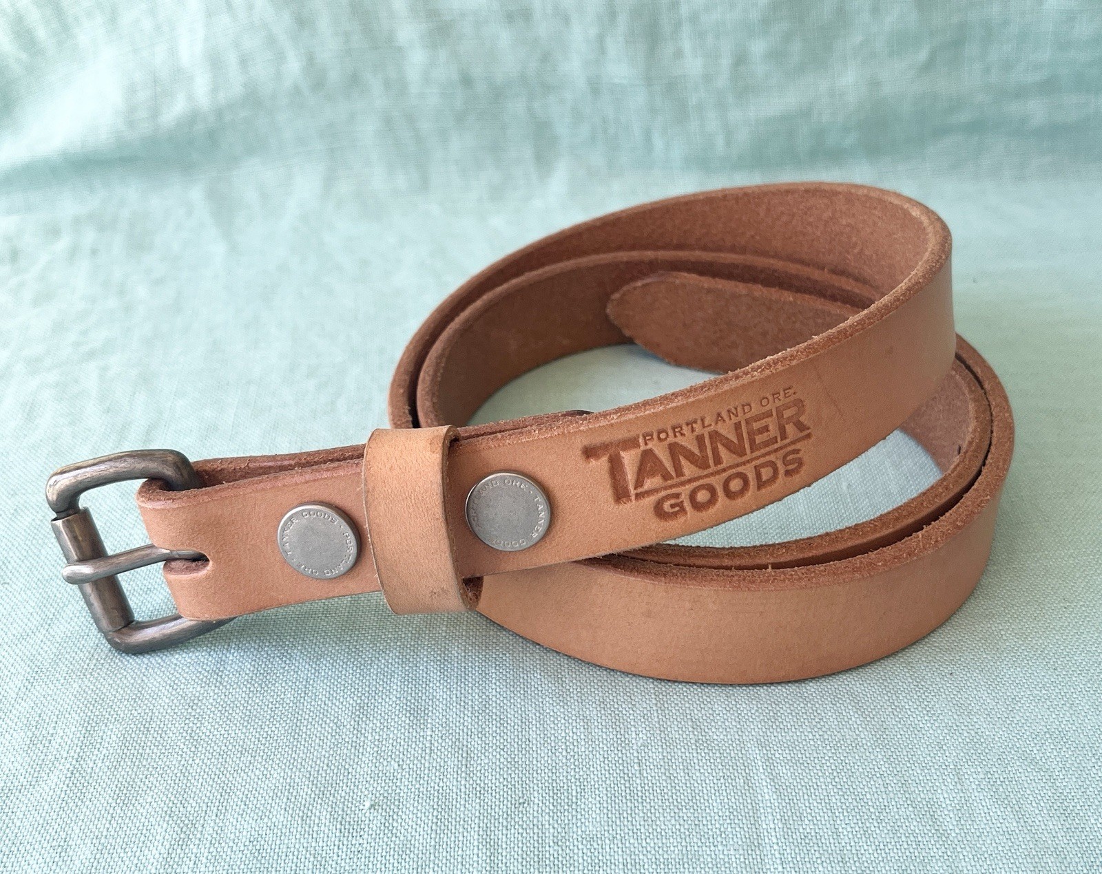 Tanner Goods Ret$115 1” Skinny Standard Leather Belt 34 Natural Gunmetal Black