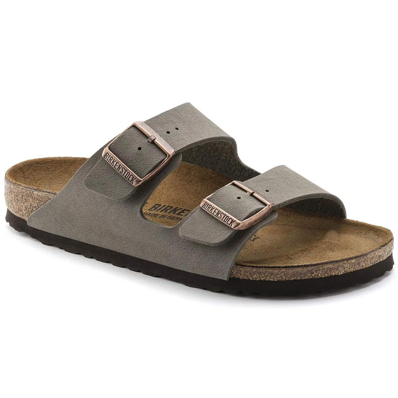 Birkenstock Arizona Mocha/Stone/Black/Blue Birkibuc Leather Soft Footbed Sandals