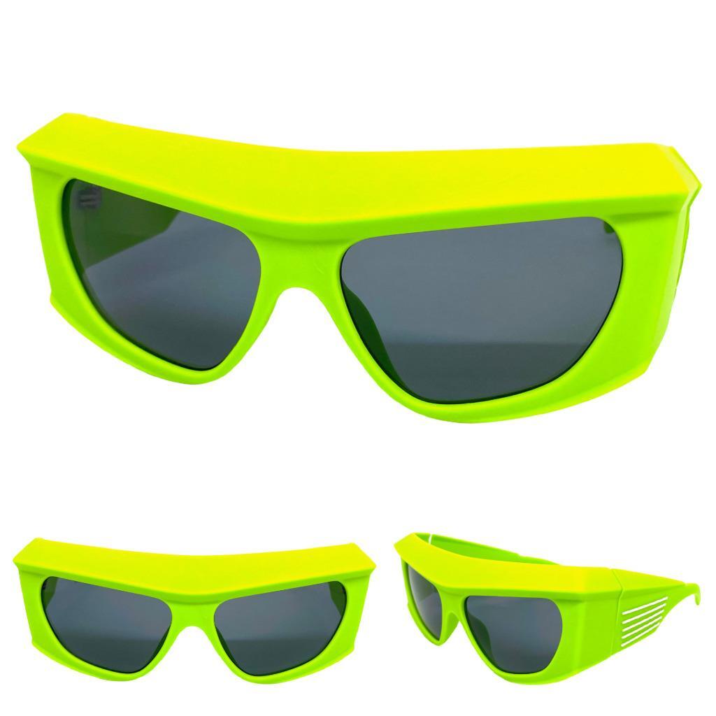 Oversize Modern Retro Party Club Raver DJ SUN GLASSES Big Thick Neon Green Frame