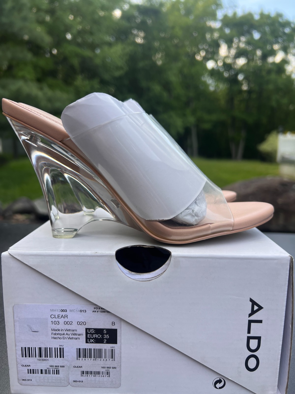ALDO Clear Sculpted Heel Mule Sandals Transparent Strap Dress Heels New in Box