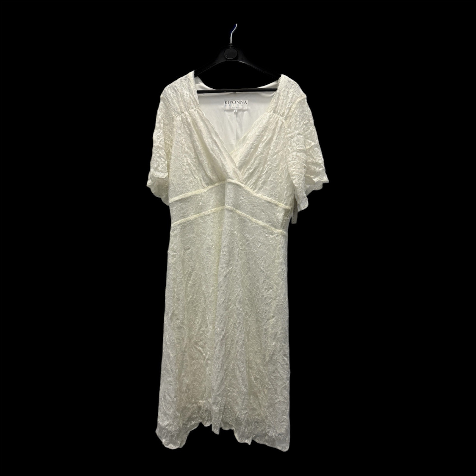 Kiyonna White Solid Patterned Maxi Dress With 3/4 Sleeve Size 2