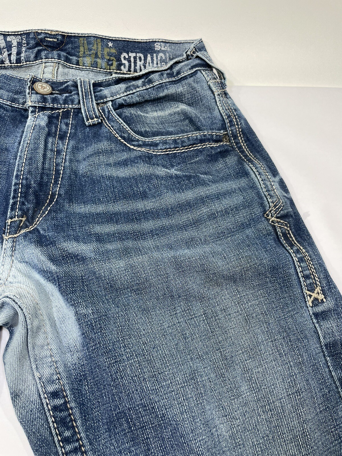 Ariat M5 Slim Straight Leg Jeans Men’s 30 x 32 Grunge Spotted Bleached Denim