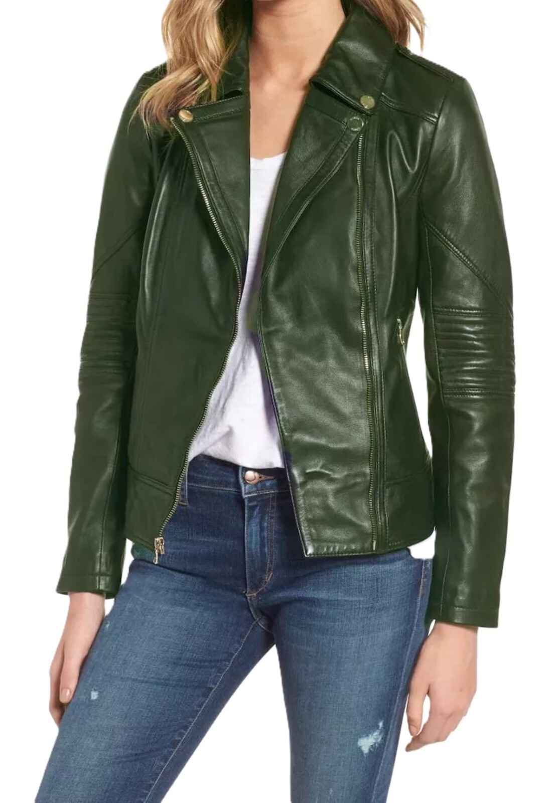 Women’s Green Original Lambskin Leather Jacket Stylish Moto Biker Handmade Coat