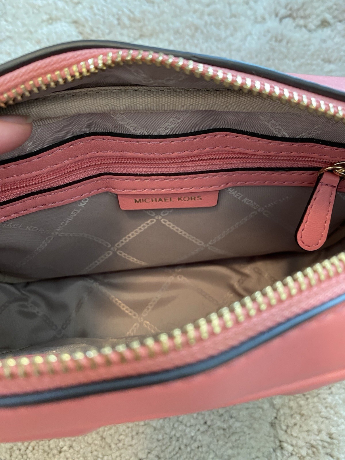 Michael Kors Pink Quilted Small Crossbody Bag Zip Gold Chain Tassel Charm