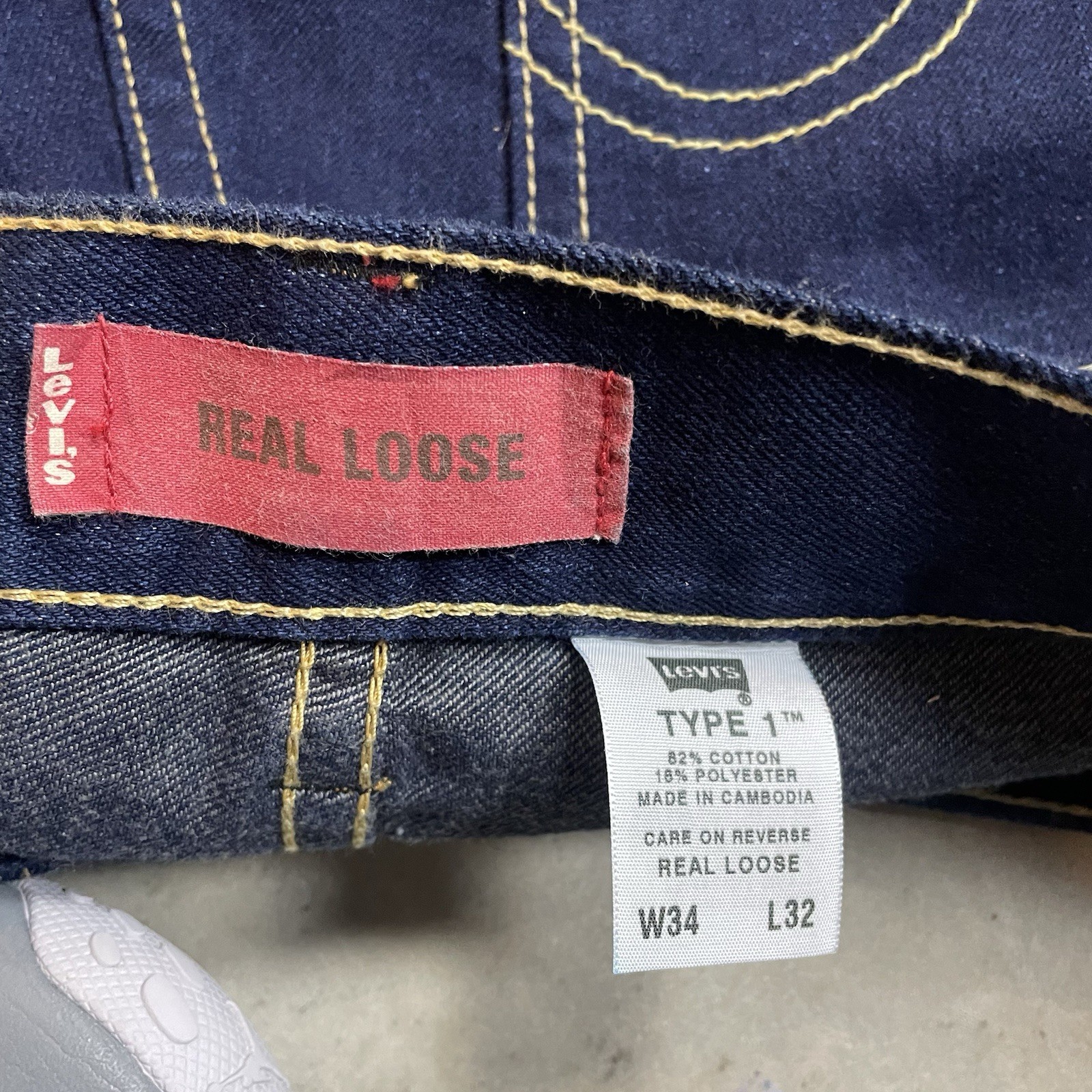 Levis Type 1 Jeans Vintage Y2K Wide Leg Baggy Real Loose Skater 34×32 Fits 36×31