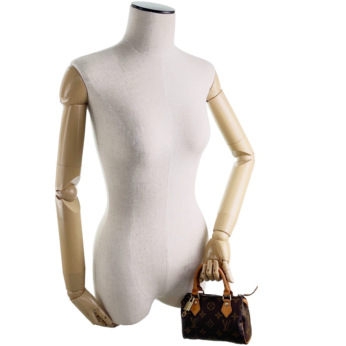 Louis Vuitton Monogram Mini speedy Leather Fabric Brown Handbag 4574