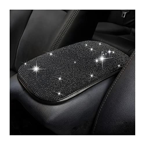 11.8 x 8.5 Inch Console Armrest Pad | crystal rhinestone surface, soft Black