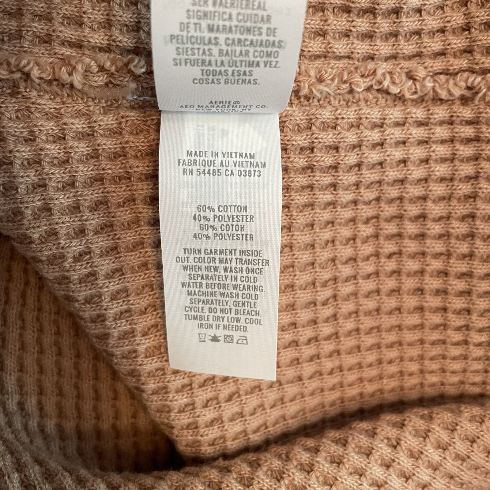 NWT Aerie Waffle Knit Collared Pullover Tan Sz S Oversized Slouchy Travel Lounge