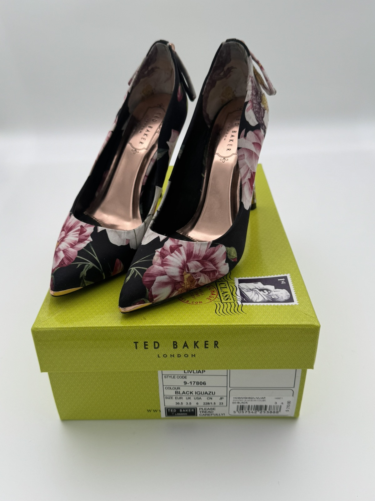 Ted Baker LIVLIAP Printed Slim Bow Court BLACK IGUAZU Women’s Shoes Size US 6