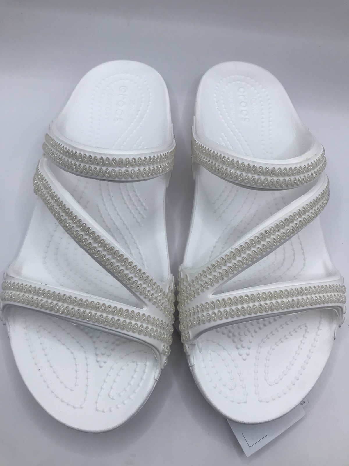 WOMEN’S CROCS WHITE Z STRAP KADEE II JEWELS EMBELLISHED DIAMANTE SANDALS 9 NWT