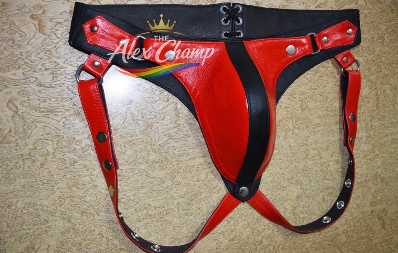 JOCKMAIL Mens Perforated Cowhide Leather Jock Strap Underwear Jockstrap Brief..