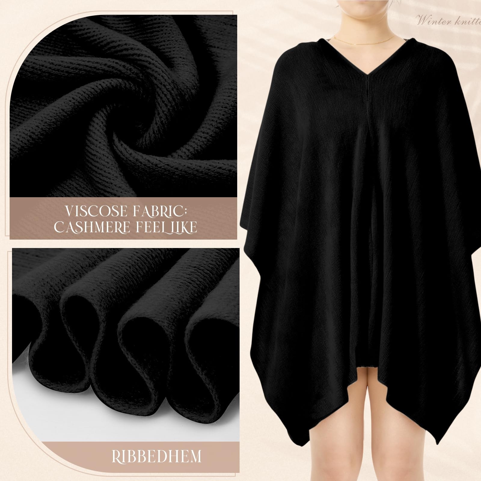 Womens Solid Knit Versatile Lightweight Shawl Wrap Scarf Cape Poncho Tops
