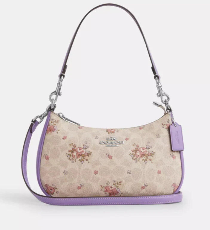 Coach Sand Multi Teri Floral Print Signature Coated Canvas Shoulder Bag (CAL37)