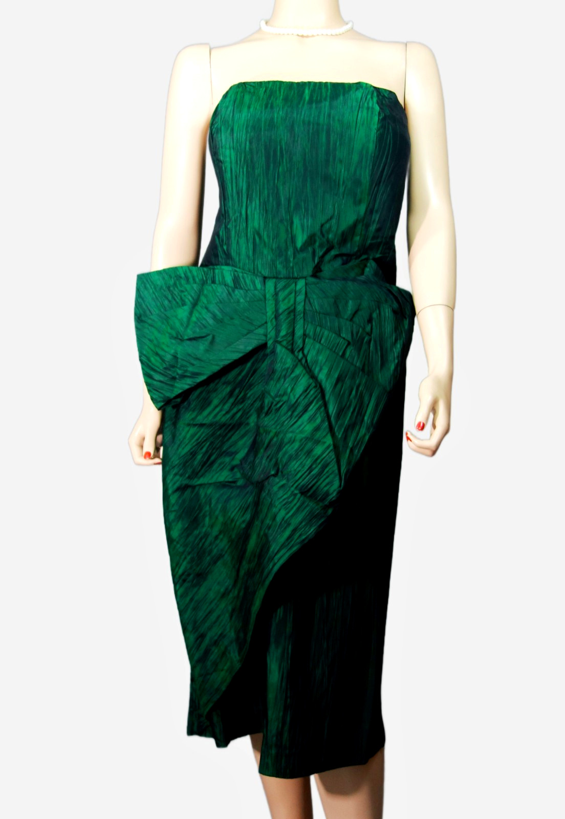 Vintage~LIZZY & JOHNNY~Textured Taffeta Sheath 14 Party Dress Huge Bow Tie Waist