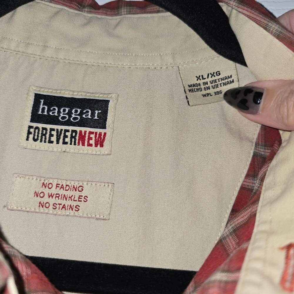 Haggar Forever New Men’s Red, Brown, Tan Plaid Shirt Size XLarge