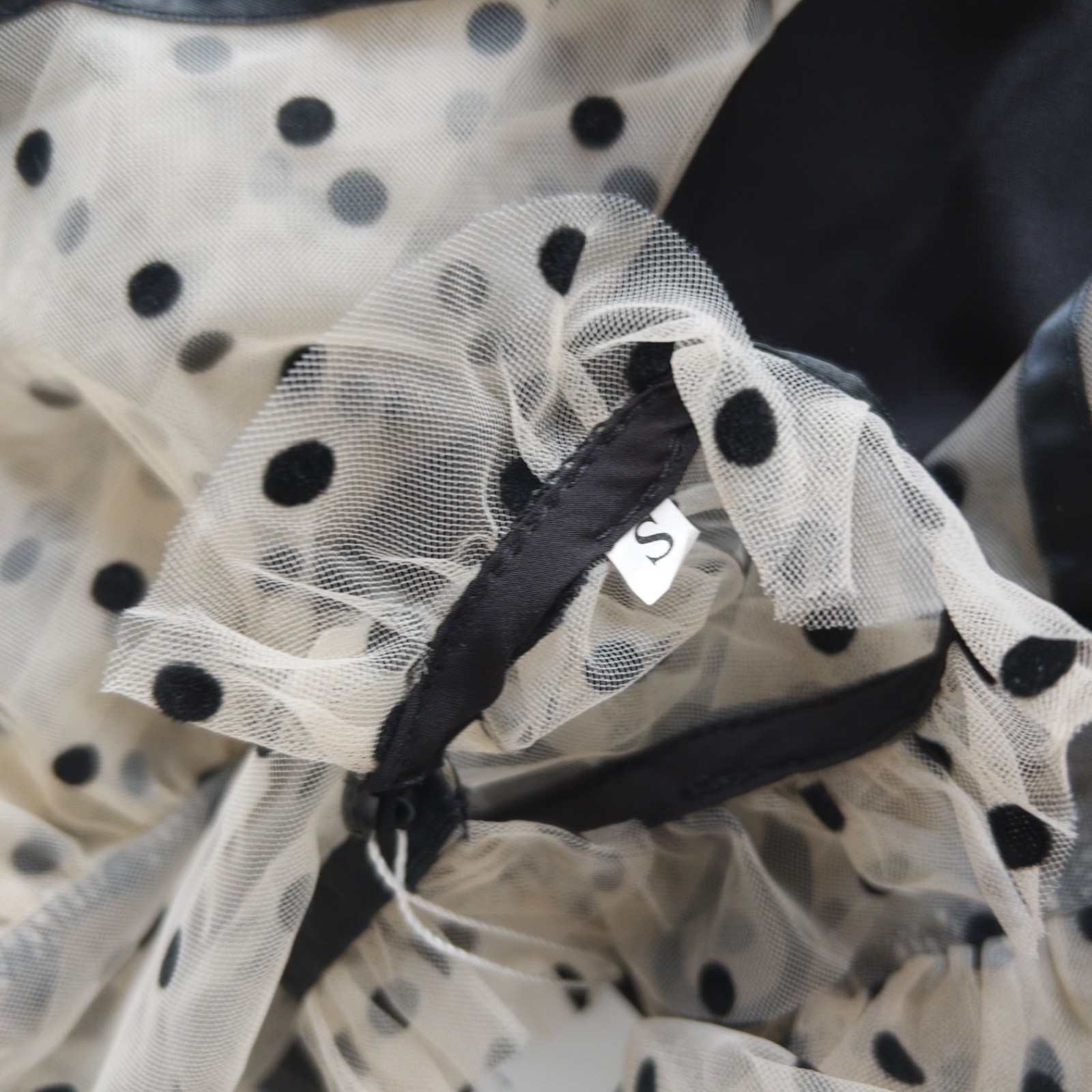 Analisa Splendid Polka Dot Mesh Twee French Retro Ruffle Cuff Dress Womens S NWT