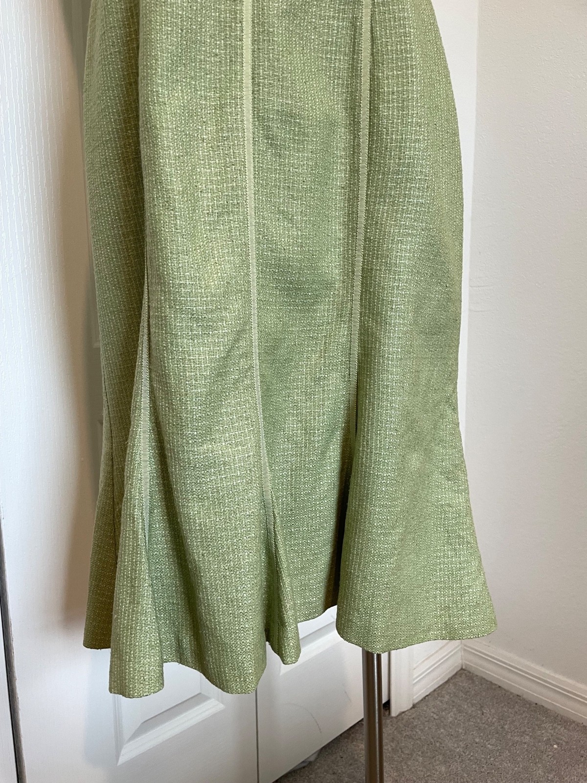 Vintage Talbots Classic Green Tweed Sleeveless Dress Ribbon + Ruffle Hem Size 12