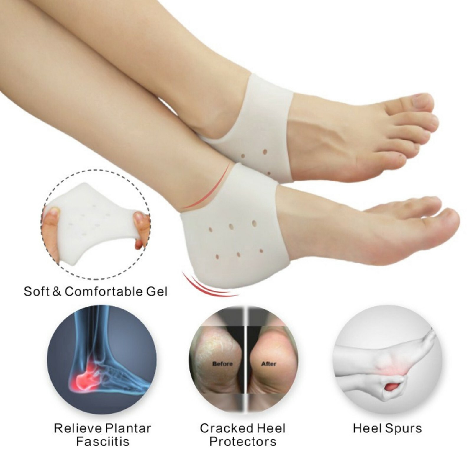 Adore Pro Silicone Gel Heel Foot Protectors Pain Relief Plantar Fasciitis