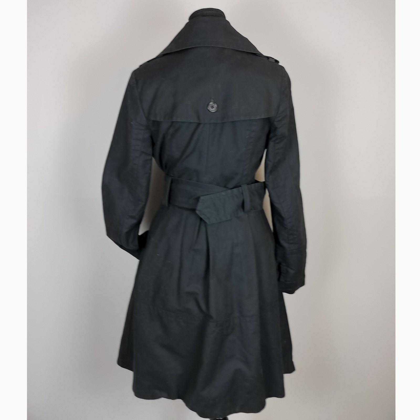 Mexx Double Breasted Cotton Trench Coat Womens 36 Black Belted Convertible