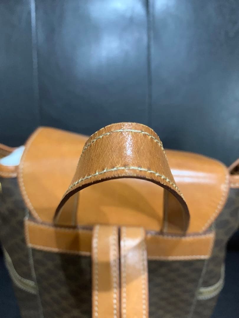 CELINE Macadam Triomphe Perforated Backpack Auth Brown Camel Leather Mini bag