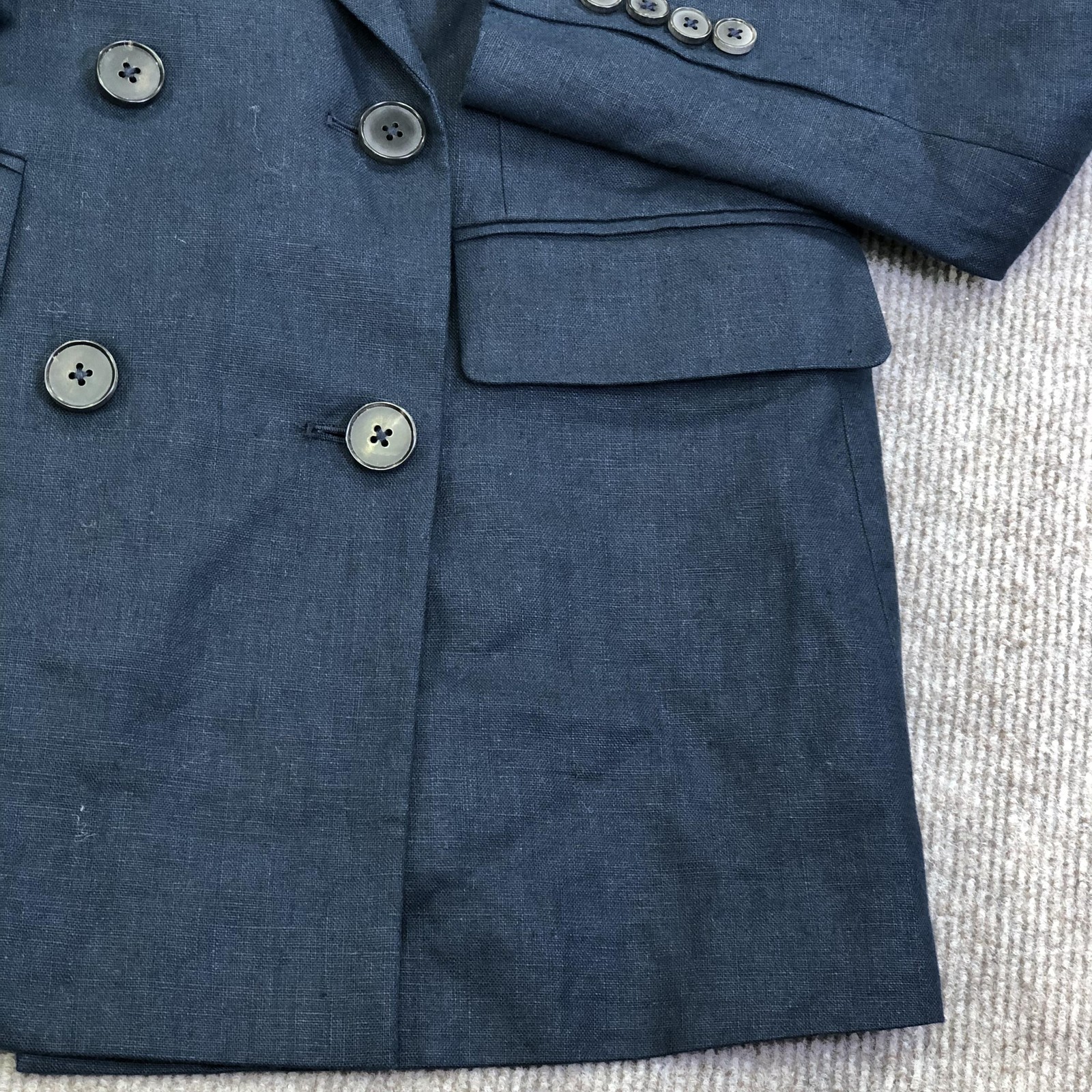 Brooks Brothers Blazer Womens 2 Navy Double Breasted Poplin Long Jacket Office