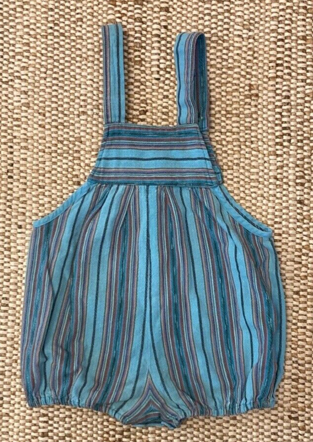 Vintage Guatemalan Child Toddler Romper Overall 2T Unisex Y2K Turquoise Stripe