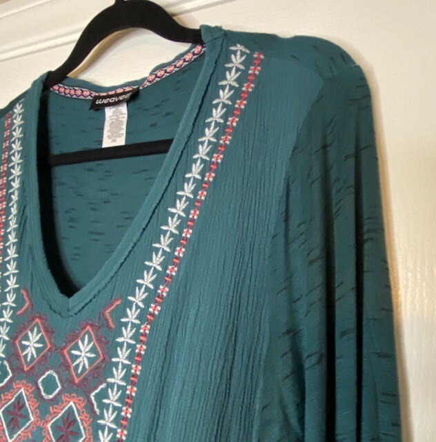 Medium New Teal Blue Embroidered Babydoll Peasant Top Lace Blouse Tee Top