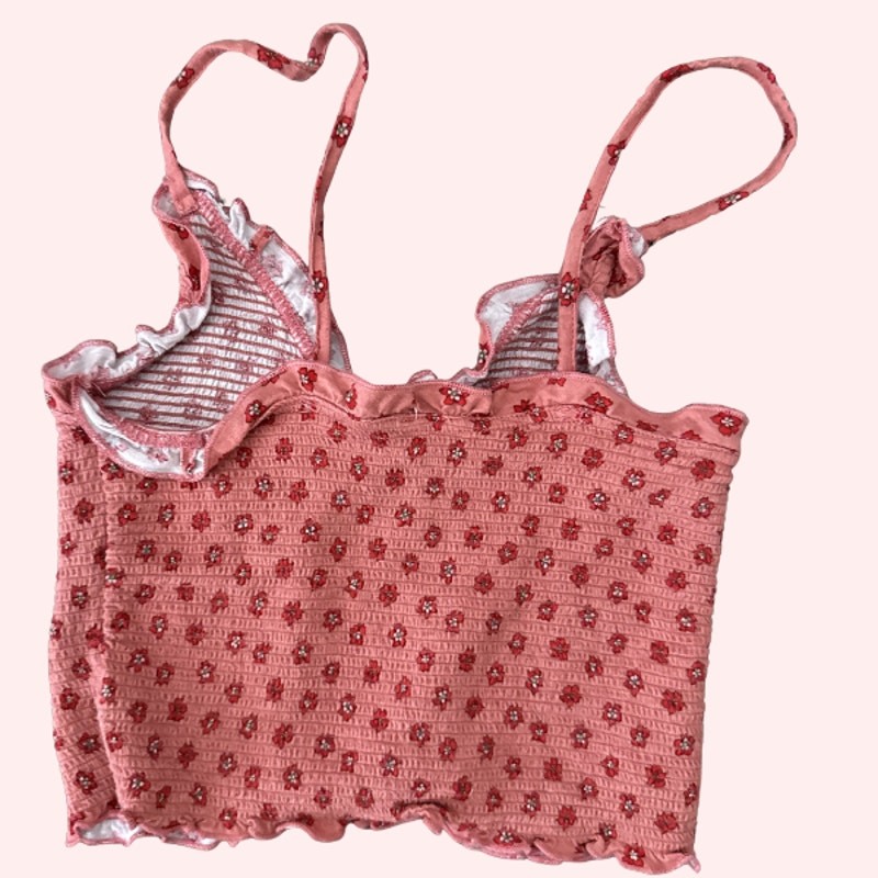 Cotton On Pink Floral Smocked Crop Cami Tank Top Lettuce Edge Small