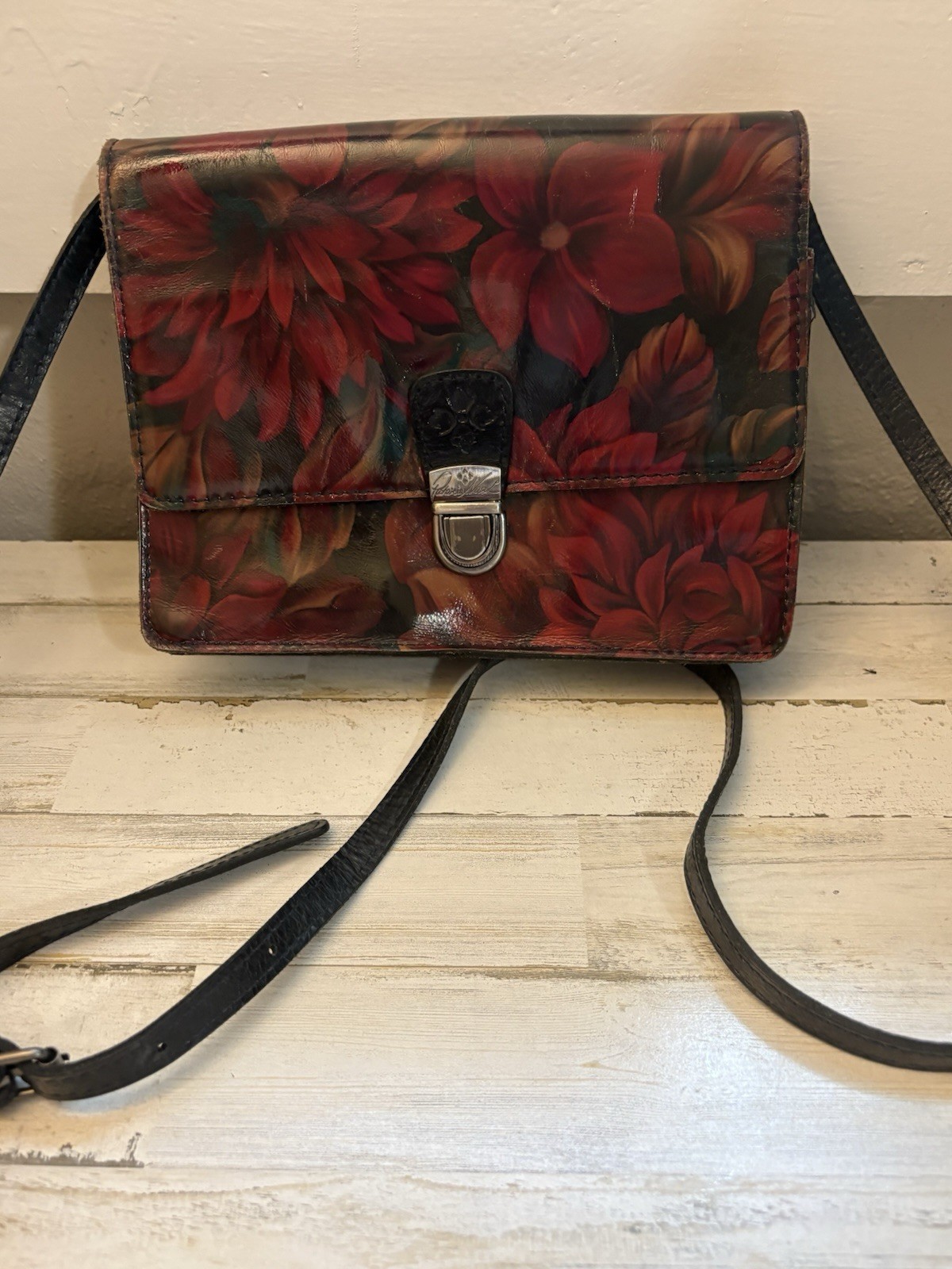 Patricia Nash Floral Multicolor Small Crossbody Bag Push Lock Zip Inner Pockets