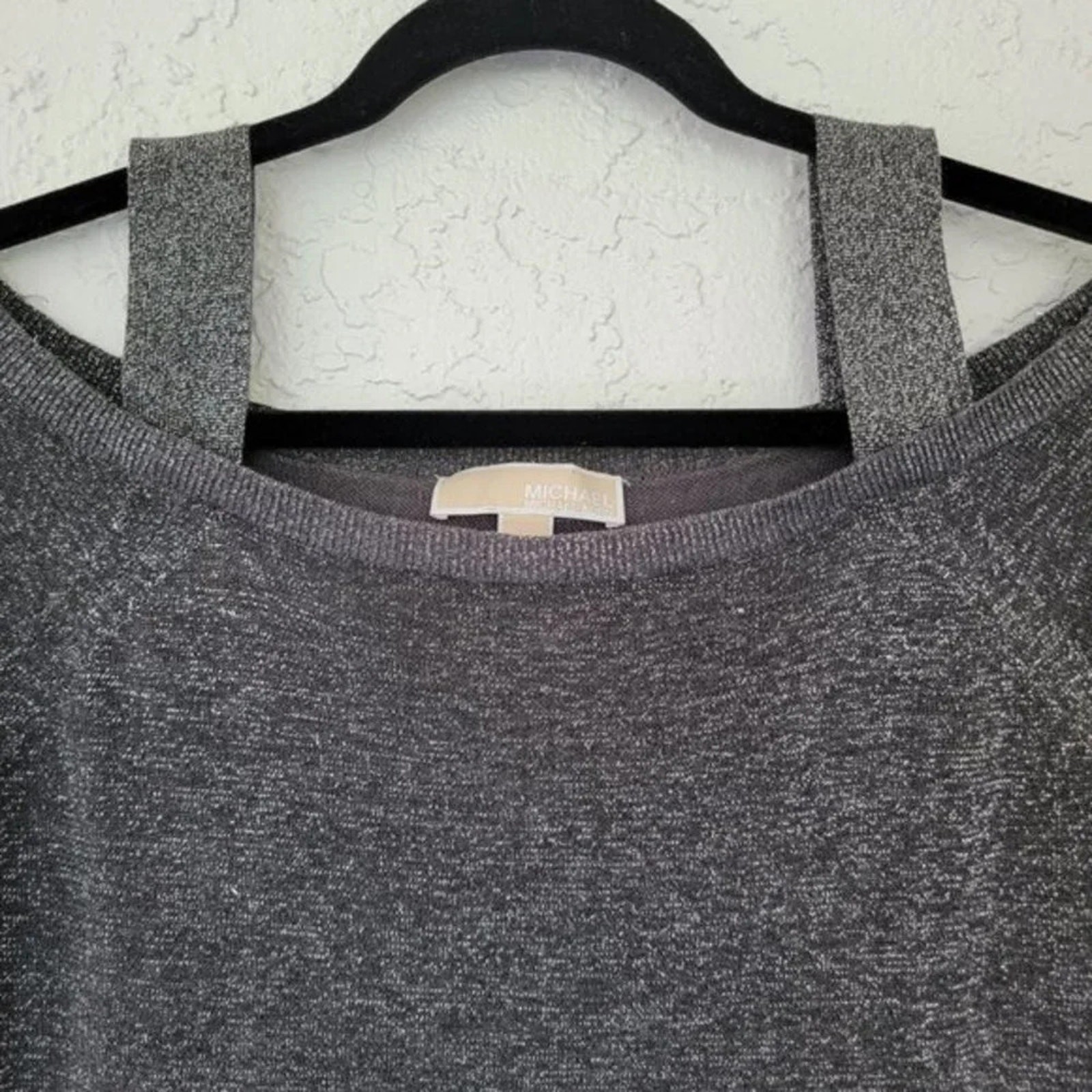 Michael Michael Kors Off The Shoulder Top Gray Silver Metallic Women Size M Long
