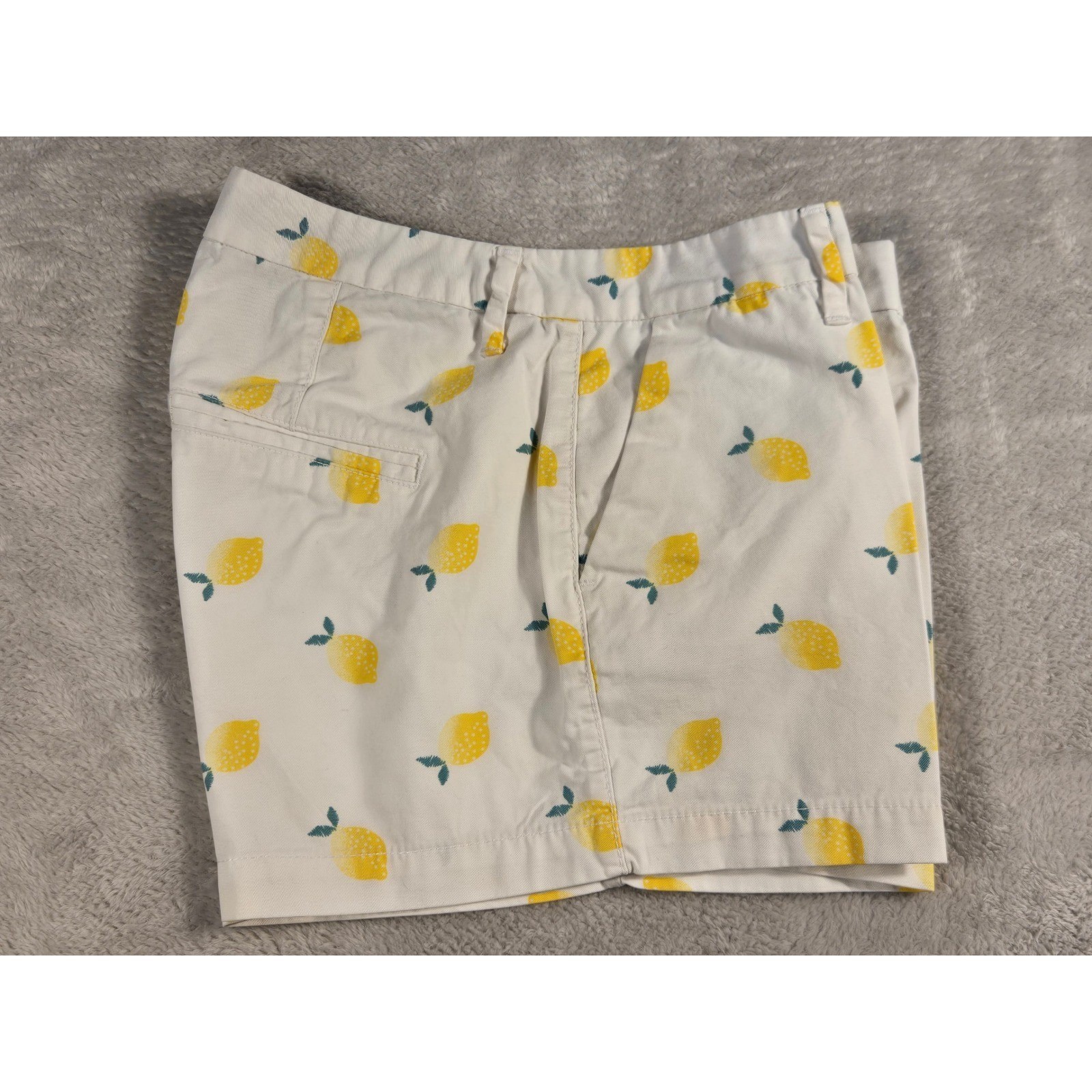 Old Navy Everyday Short Womens 0 White Yellow Lemon Print Cotton Twill SP18 M05