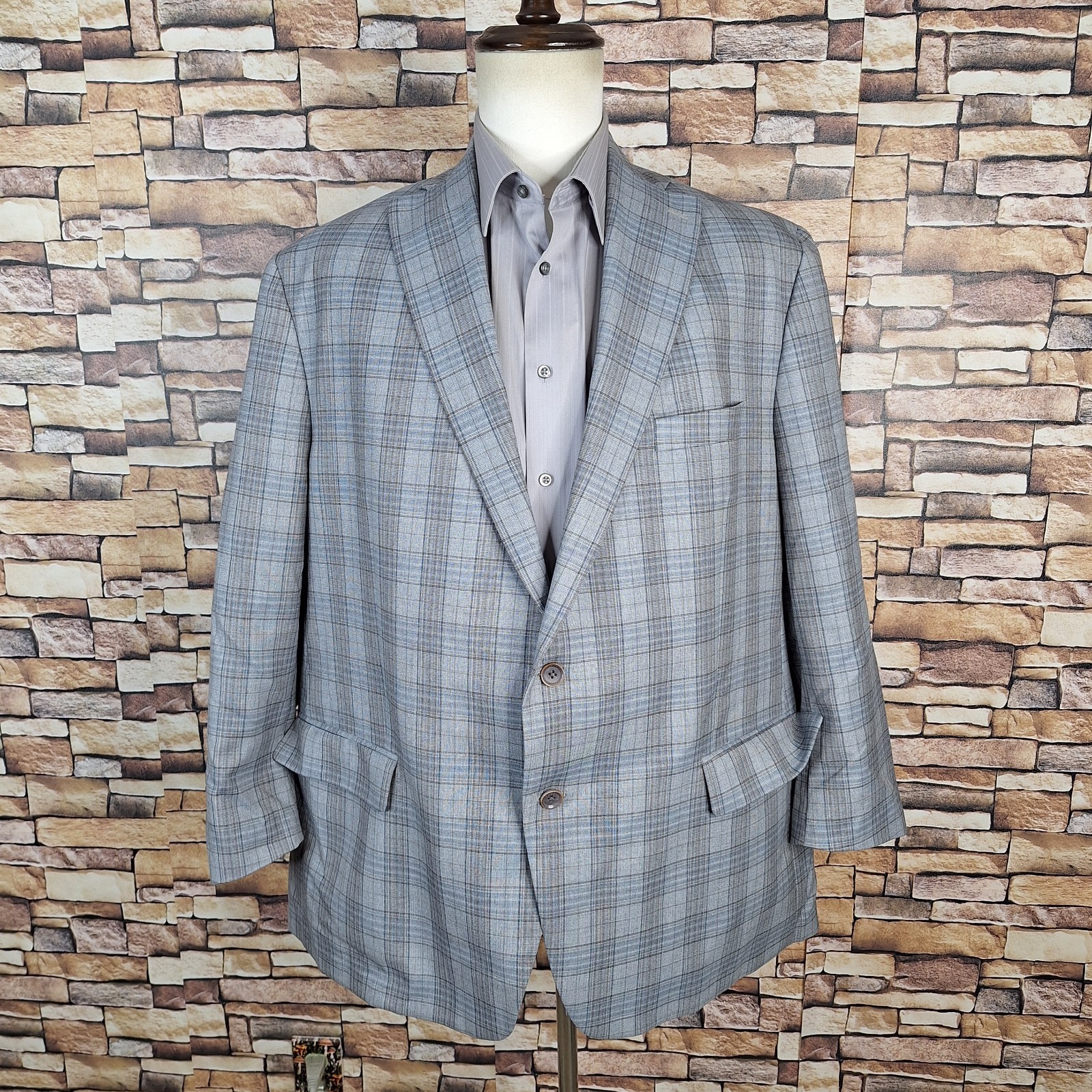 Hart Schaffner Marx Sport Coat Jacket Mens 52R Light Gray Plaid Wool Chicago VL