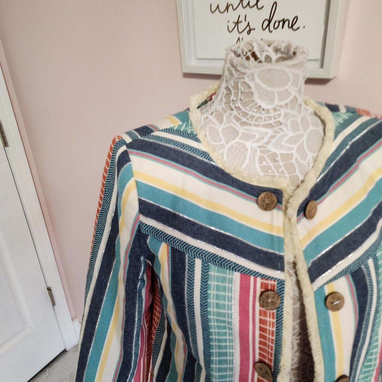 NWOT Multiples Colorful fringe jacket light weight fun open no closure S