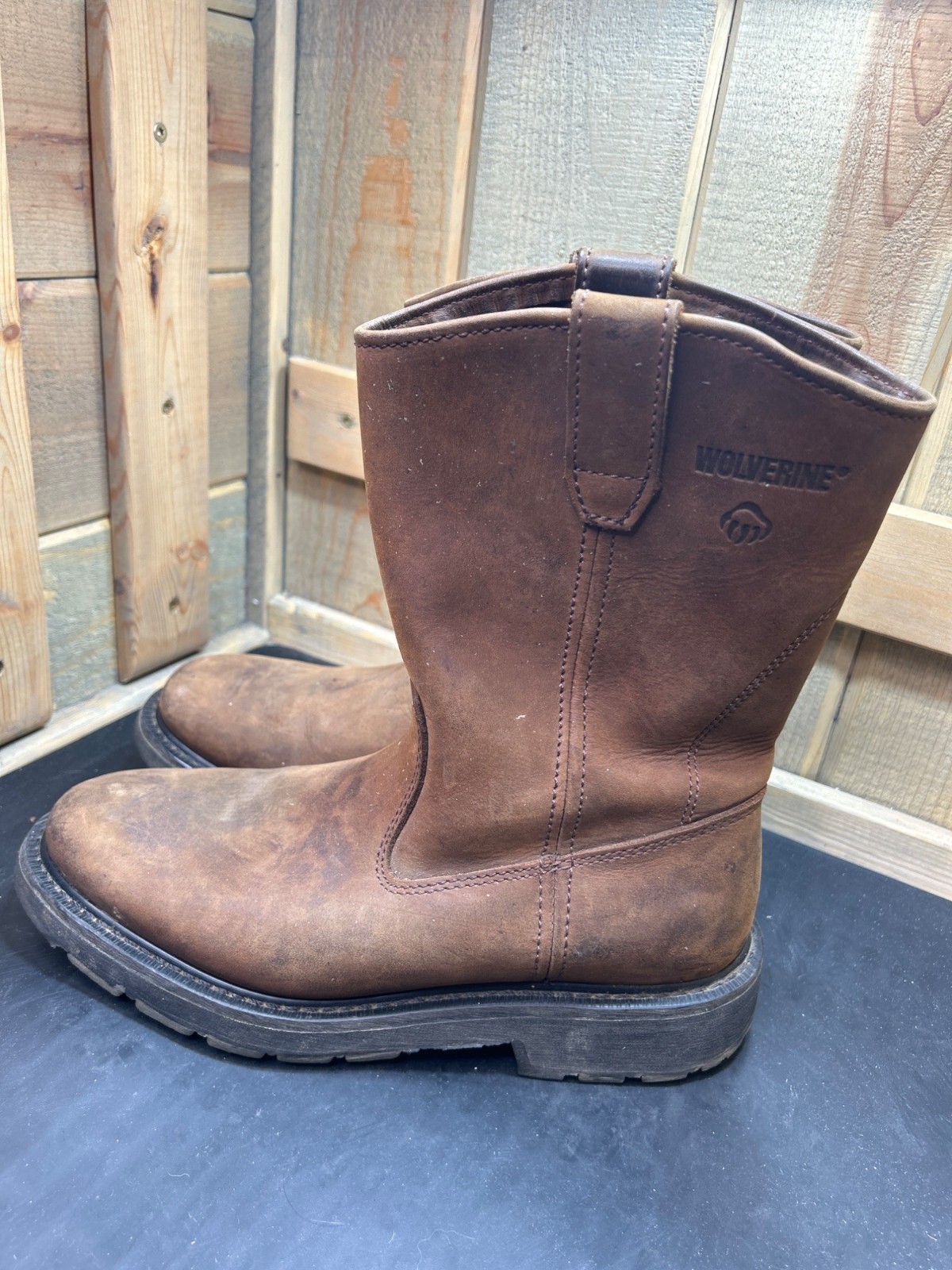 Wolverine Wellington Pull On Leather Work Boots W04727 Mens 9 M UK 8 EU 42 Brown