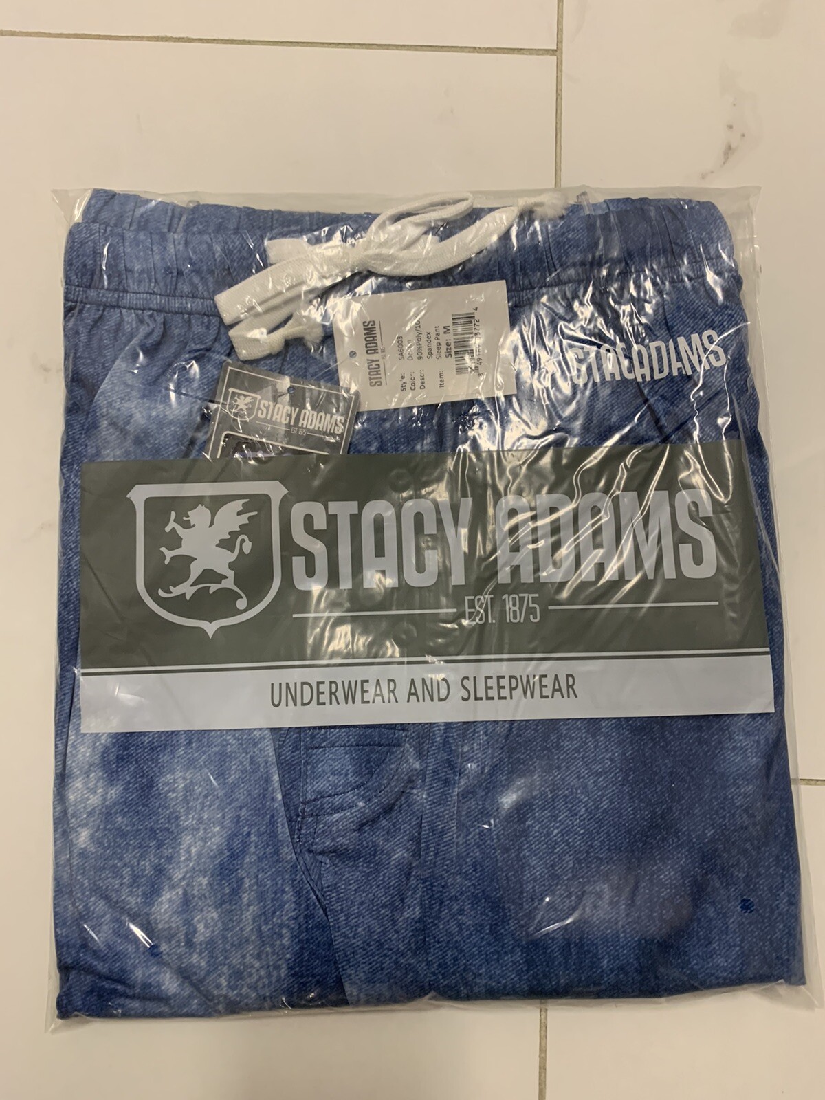 STACY ADAMS Men’s Regular Sleep Pant Pajama blue denim color SA3006 NEW with tag