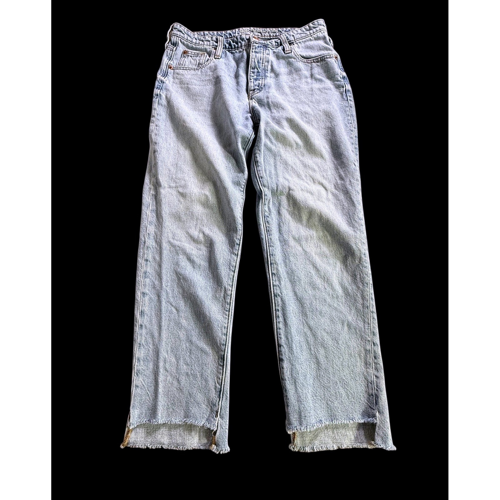 Gap Vintage High Rise Straight Leg Jeans Light Wash Frayed Hem Women Size 27