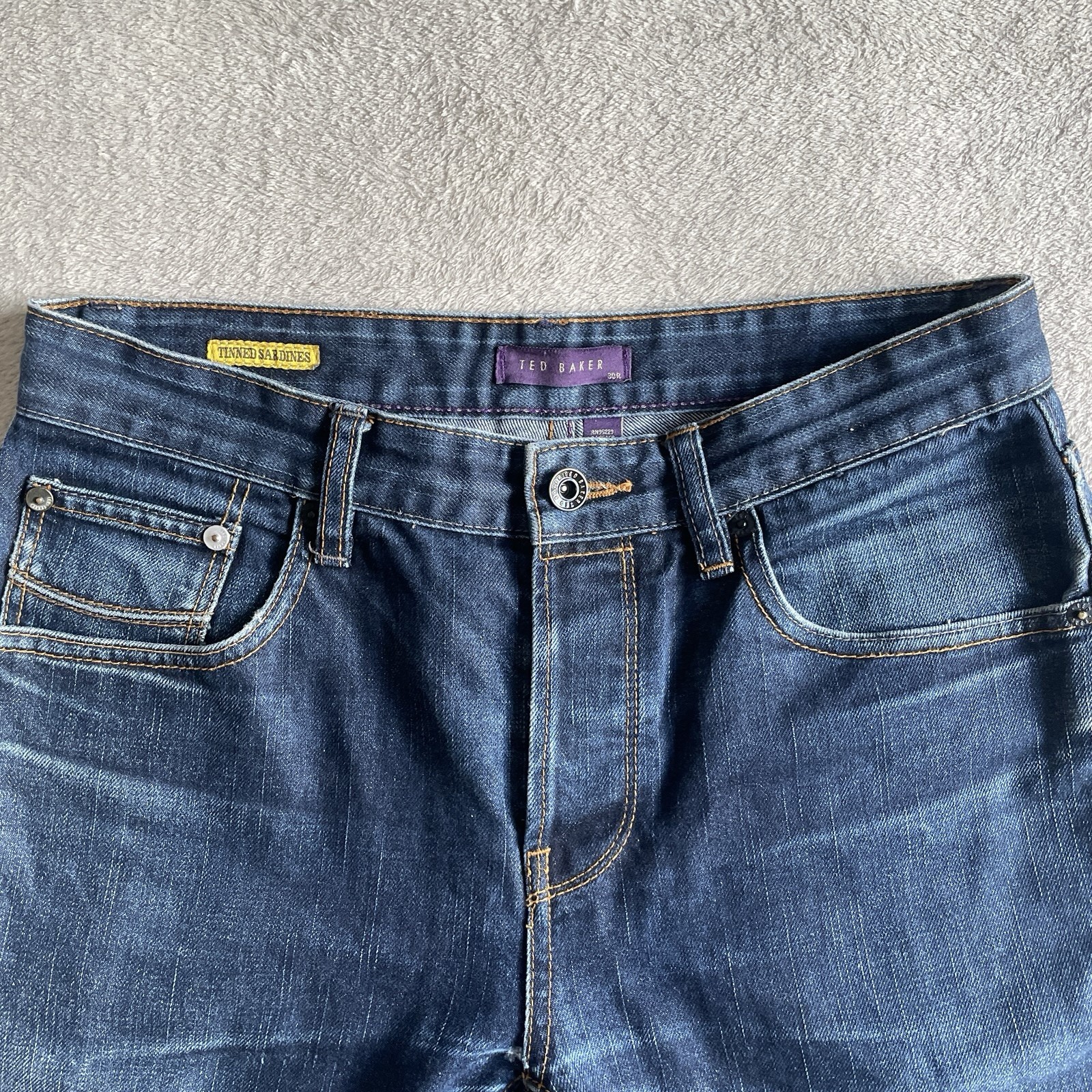 Ted Baker Tinned Sardines Denim Shorts Mens Waist 30 Blue Rolled Hem Preloved