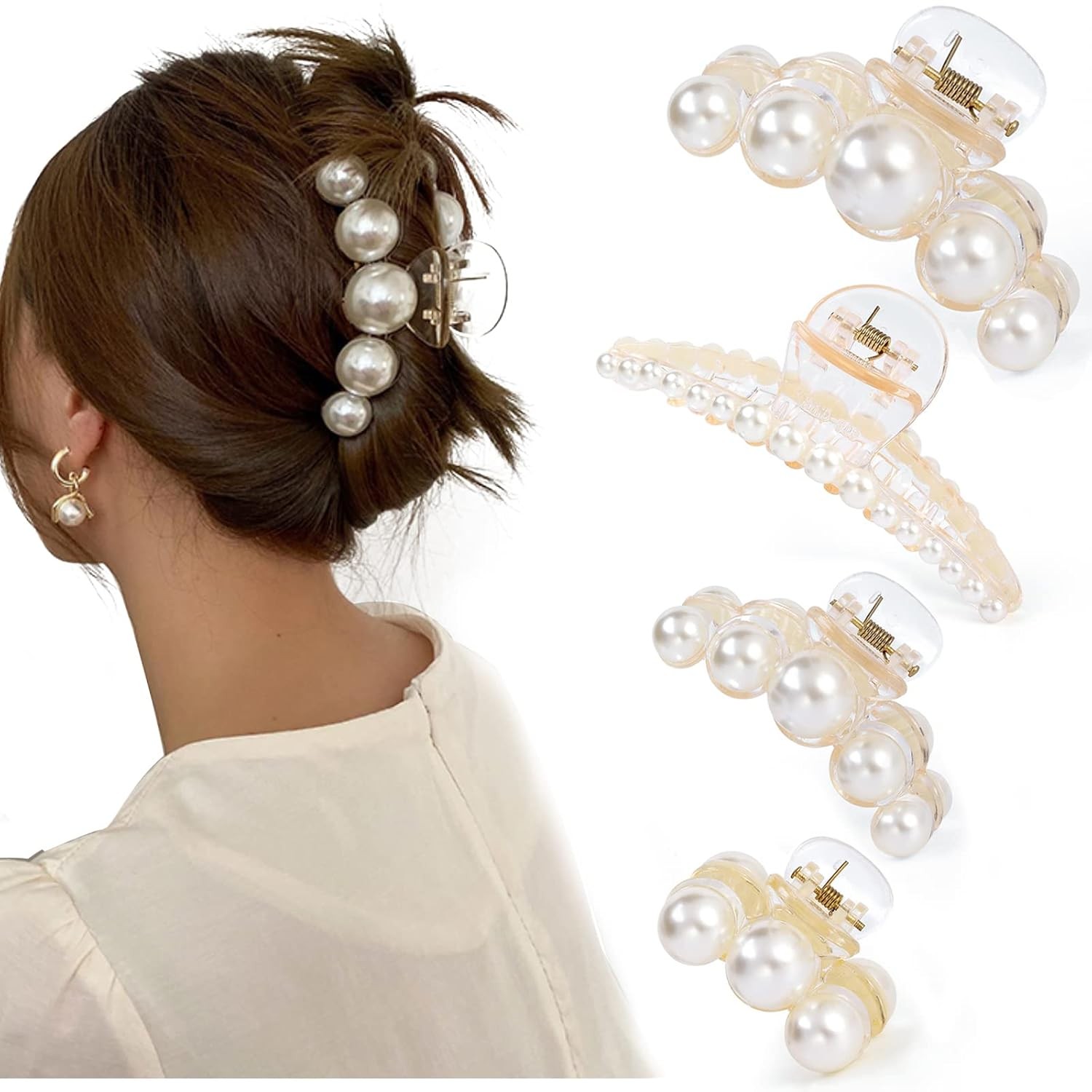 Mehayi Pearl Hair Claw Clips 4 Pack Fashion Hair Accessories