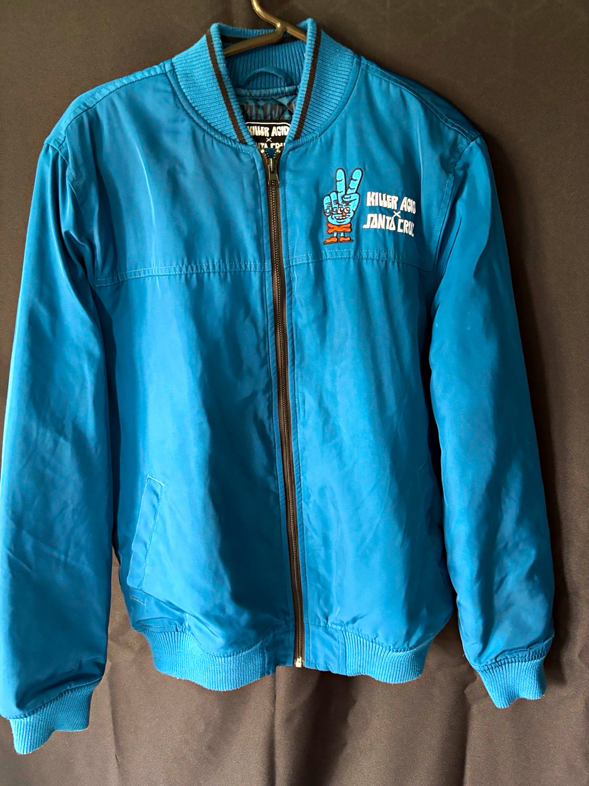Killer Acid x Santa Cruz Blue Bomber Jacket Full Zip Embroidered Logo Men S