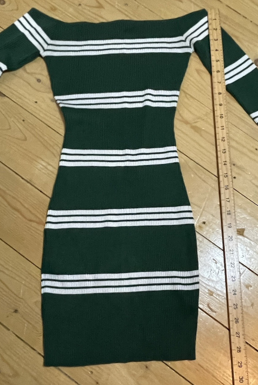 Missguided, deep Green And White Stripe Body Con Dress Size 12, frill at wrist