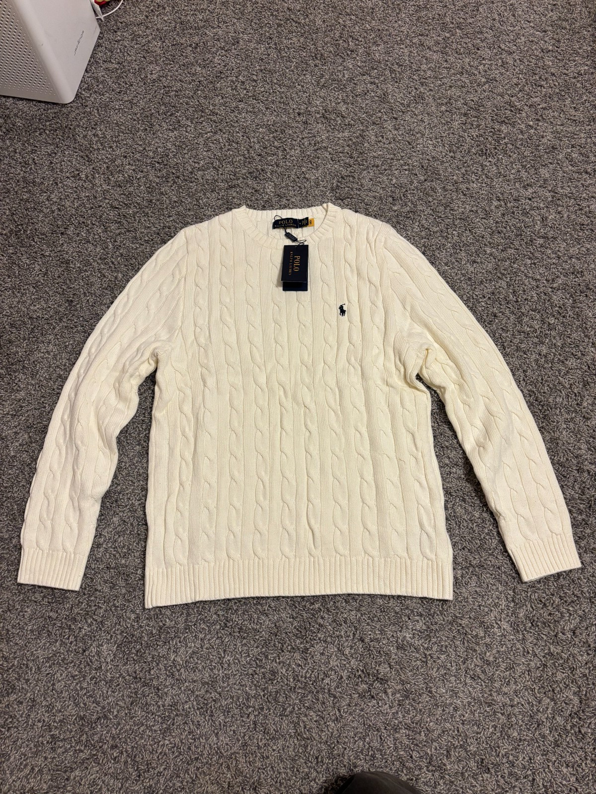 Men’s Polo Ralph Lauren Cotton Crew Neck Cable Knit Sweater – Medium & Large