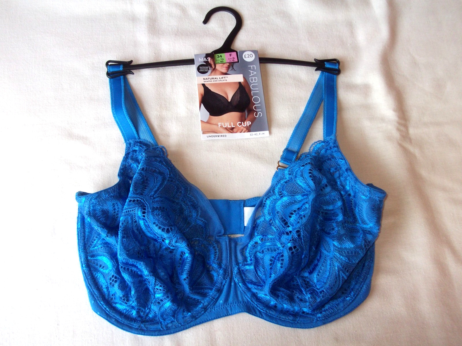 Marks & Spencers M&S full cup underwired bra, blue size 34 F cup