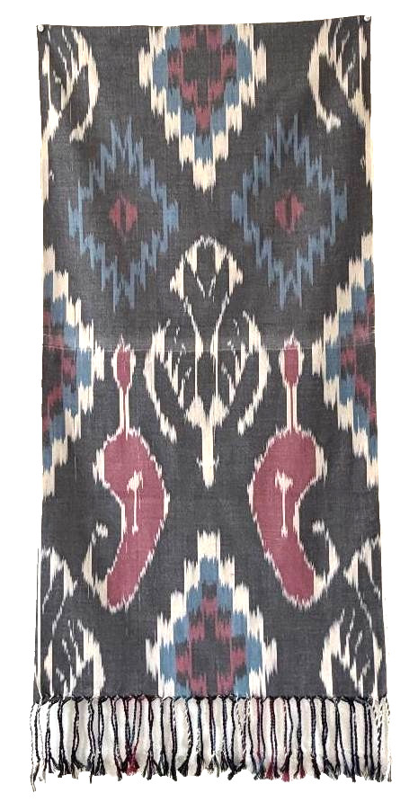 GORGEOUS HAND WOVEN UZBEK IKAT COTTON SCARF – TRIBAL DESIGN – APPROX 19″ x 72″