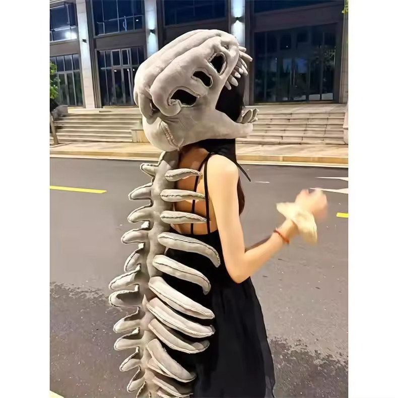 Realistic Dinosaur Skeleton Costume Set Unisex Headgear Cosplay 75cm 115cm New