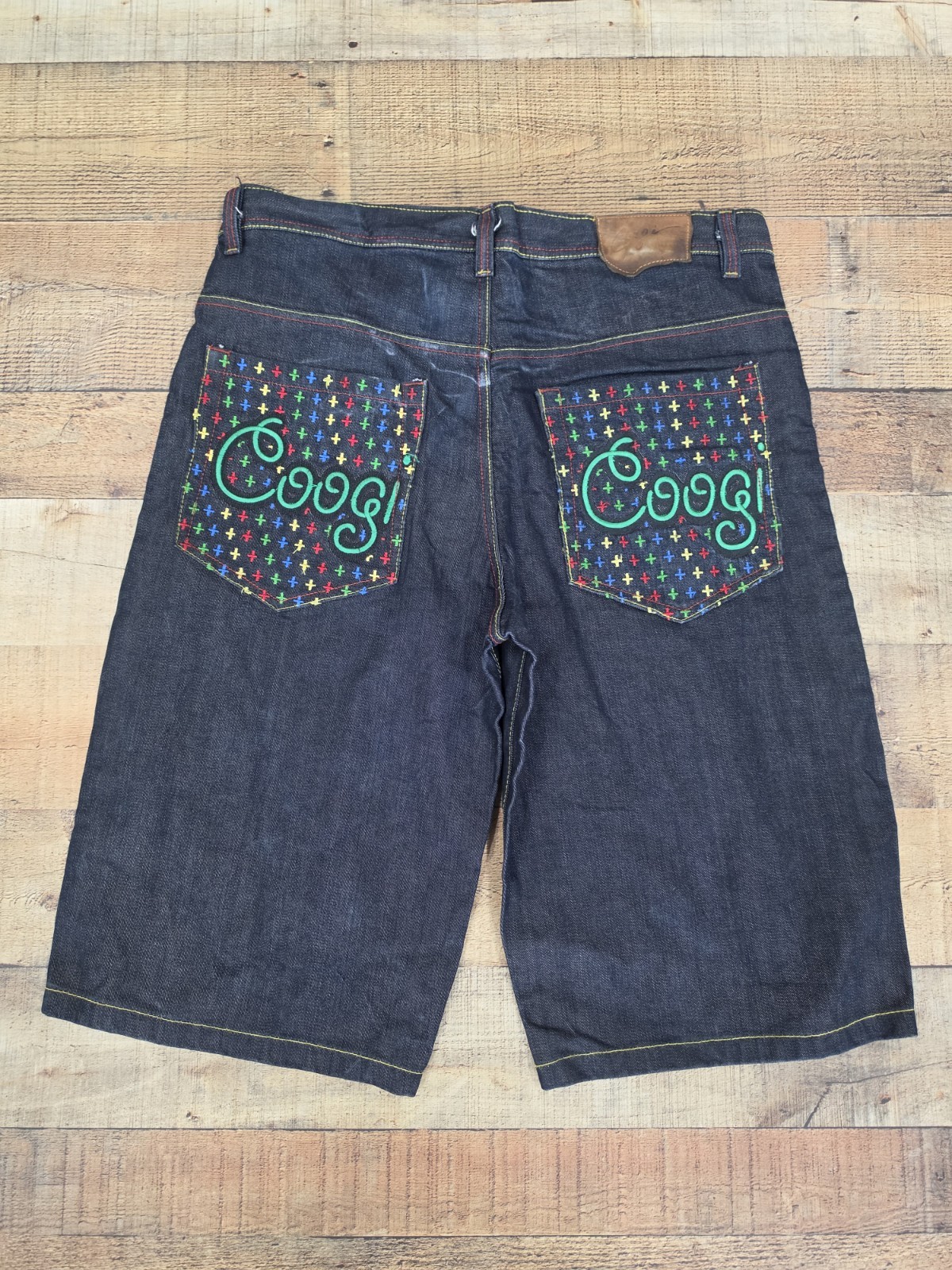 Vtg Y2k 90s Coogi Embroidered Denim Dark Wash Shorts Sz 38 Baggy Hip Hop Jorts