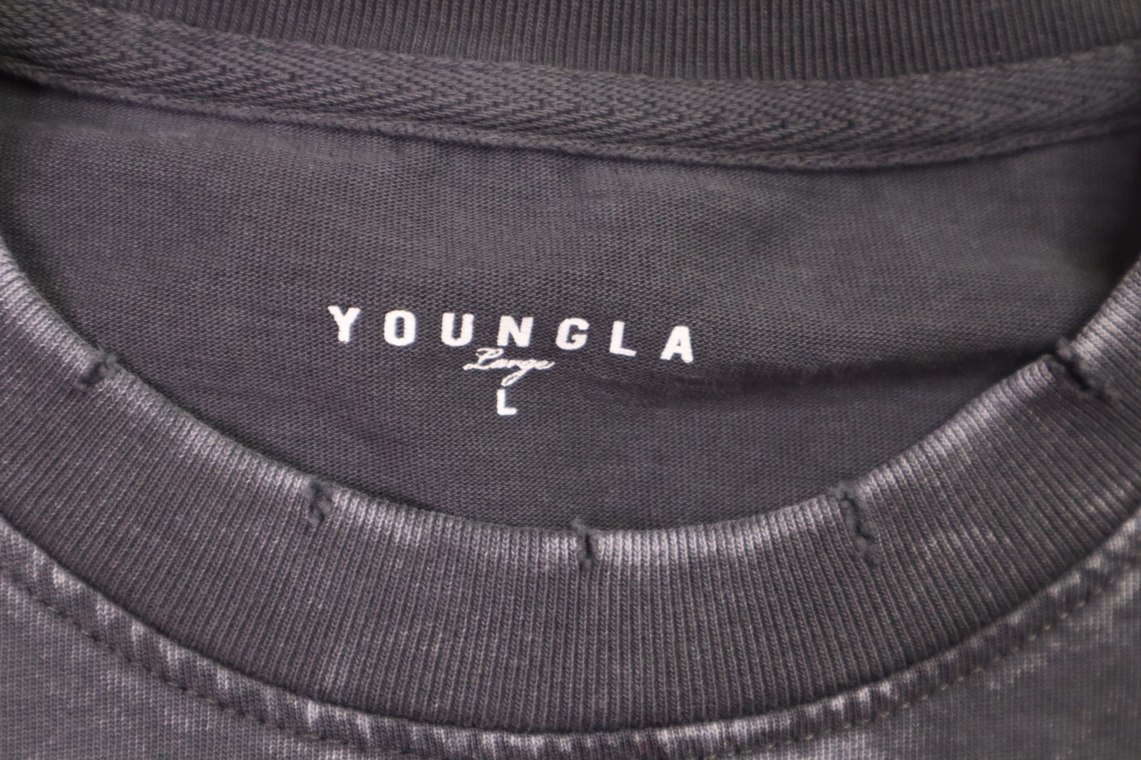 Youngla Shirt Mens Large Shadow Twofer Longsleeves Charcoal Wash Cotton