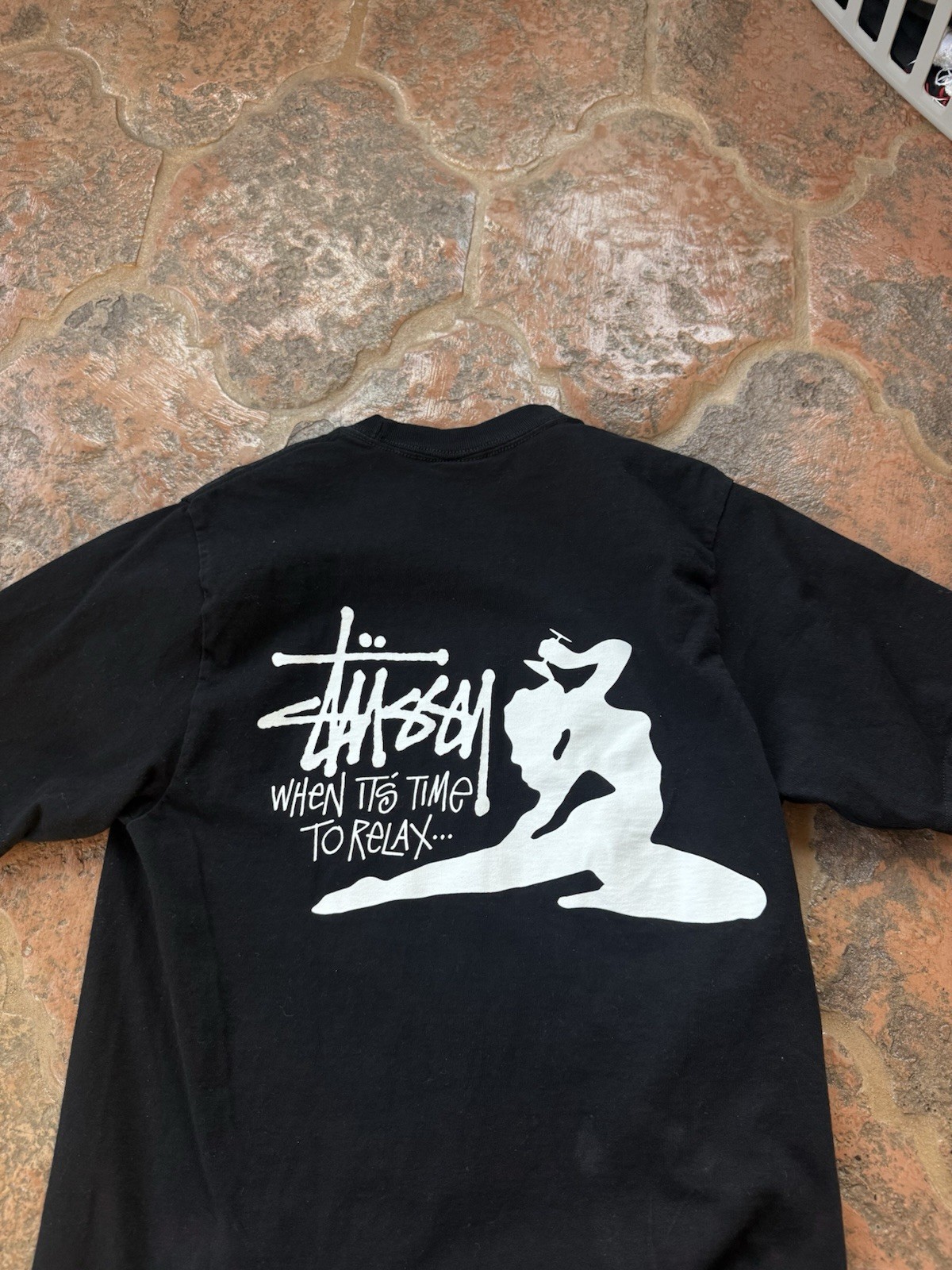 Stussy When It’s Time To Relax Black Logo Graphic Tee Regular Fit S