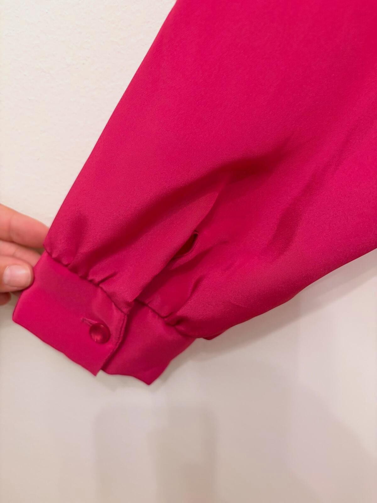 Vintage D’Allairds Fuchsia Bow Blouse | 80s Lace Detail Pink Secretary Top
